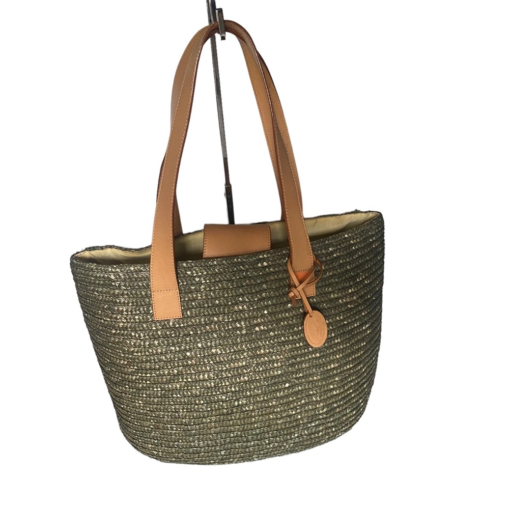 Laura Ashley straw leather trim summer beach bag